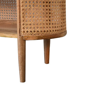 Larissa Curved Shelving Unit | Solid Mango Wood | Oak Finish | Rattan Detail