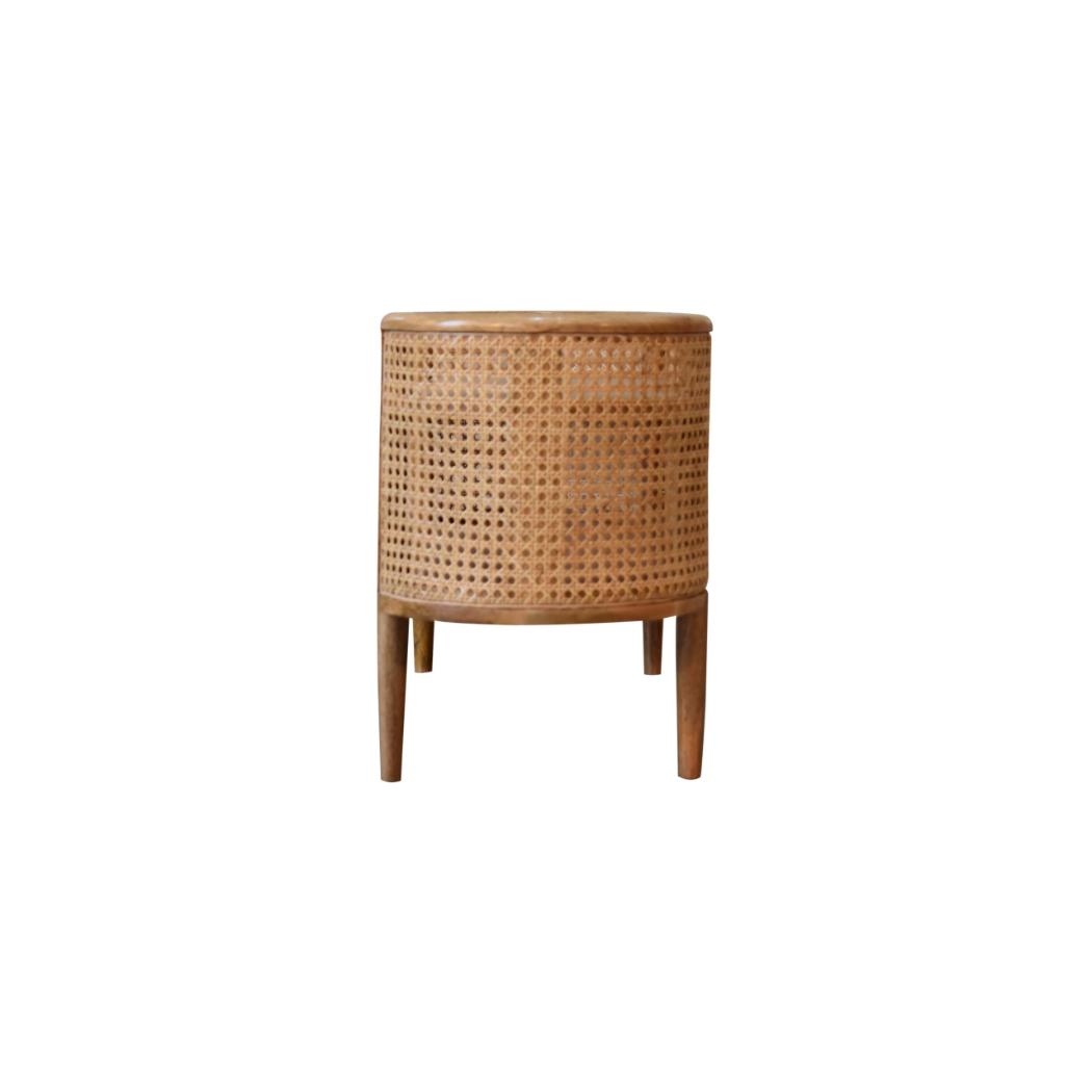 Larissa Curved Shelving Unit | Solid Mango Wood | Oak Finish | Rattan Detail