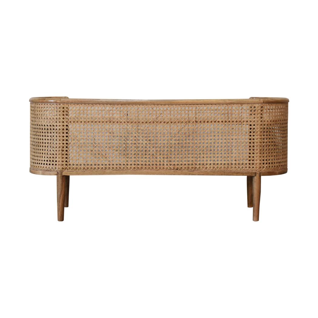 Larissa Curved Shelving Unit | Solid Mango Wood | Oak Finish | Rattan Detail