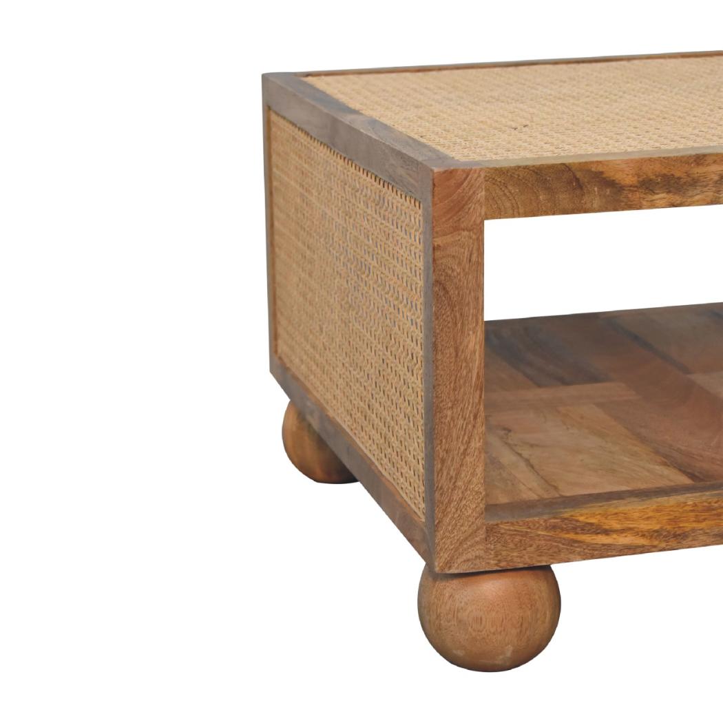 Larissa Large Rattan Coffee Table | Solid Mango Wood | Oak Finish | Open Shelf Coffee Table