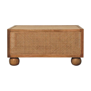 Larissa Large Rattan Coffee Table | Solid Mango Wood | Oak Finish | Open Shelf Coffee Table