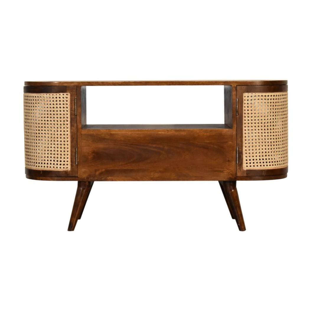 Tapered Bone Inlay Bedside Table | Solid Mango Wood | Oak Finish | Drawer & Shelf
