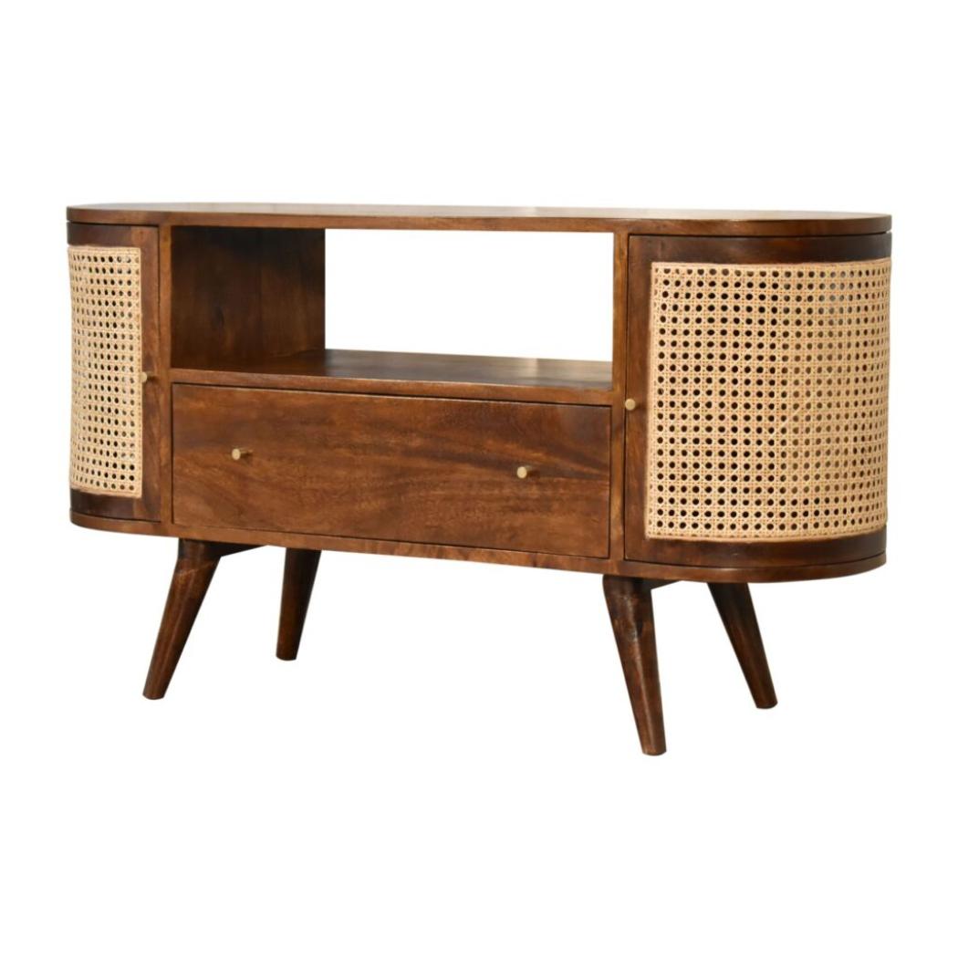 Tapered Bone Inlay Bedside Table | Solid Mango Wood | Oak Finish | Drawer & Shelf