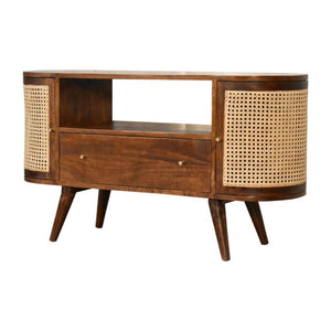 Tapered Bone Inlay Bedside Table | Solid Mango Wood | Oak Finish | Drawer & Shelf