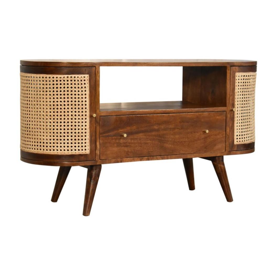 Tapered Bone Inlay Bedside Table | Solid Mango Wood | Oak Finish | Drawer & Shelf