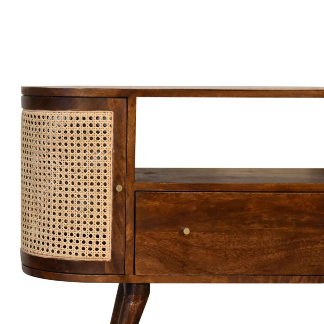 Tapered Bone Inlay Bedside Table | Solid Mango Wood | Oak Finish | Drawer & Shelf