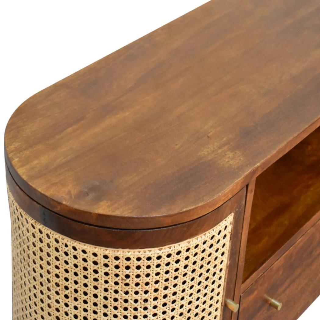 Tapered Bone Inlay Bedside Table | Solid Mango Wood | Oak Finish | Drawer & Shelf