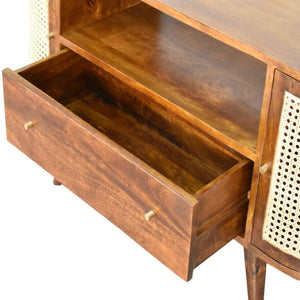 Tapered Bone Inlay Bedside Table | Solid Mango Wood | Oak Finish | Drawer & Shelf