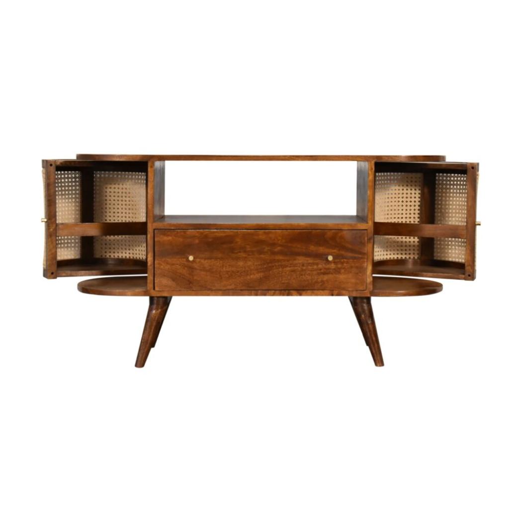Tapered Bone Inlay Bedside Table | Solid Mango Wood | Oak Finish | Drawer & Shelf