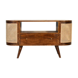 Tapered Bone Inlay Bedside Table | Solid Mango Wood | Oak Finish | Drawer & Shelf