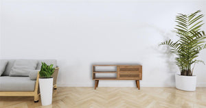 Larissa Media Unit | Solid Mango Wood | Natural Finish | Mid-Century TV Console