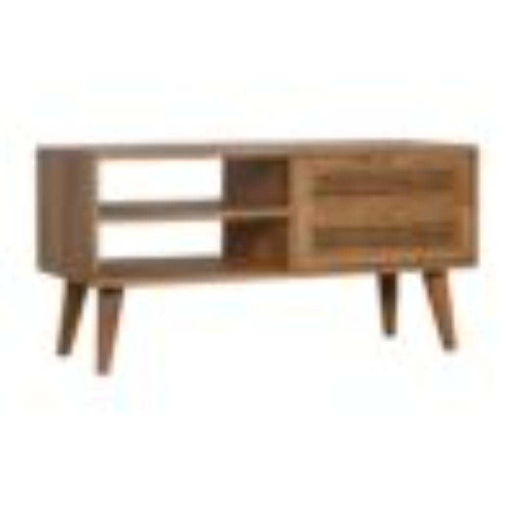 Larissa Media Unit | Solid Mango Wood | Natural Finish | Mid-Century TV Console