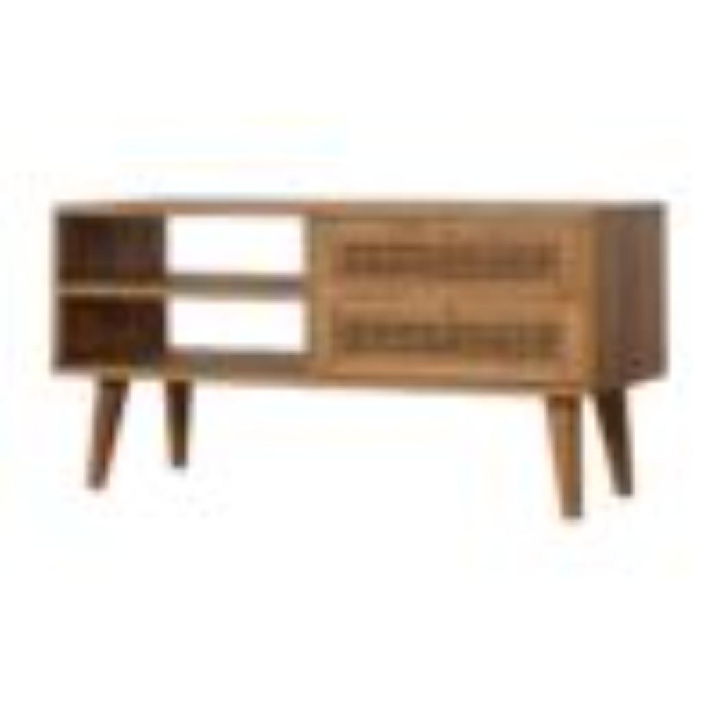 Larissa Media Unit | Solid Mango Wood | Natural Finish | Mid-Century TV Console