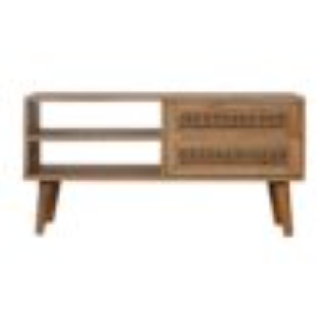 Larissa Media Unit | Solid Mango Wood | Natural Finish | Mid-Century TV Console
