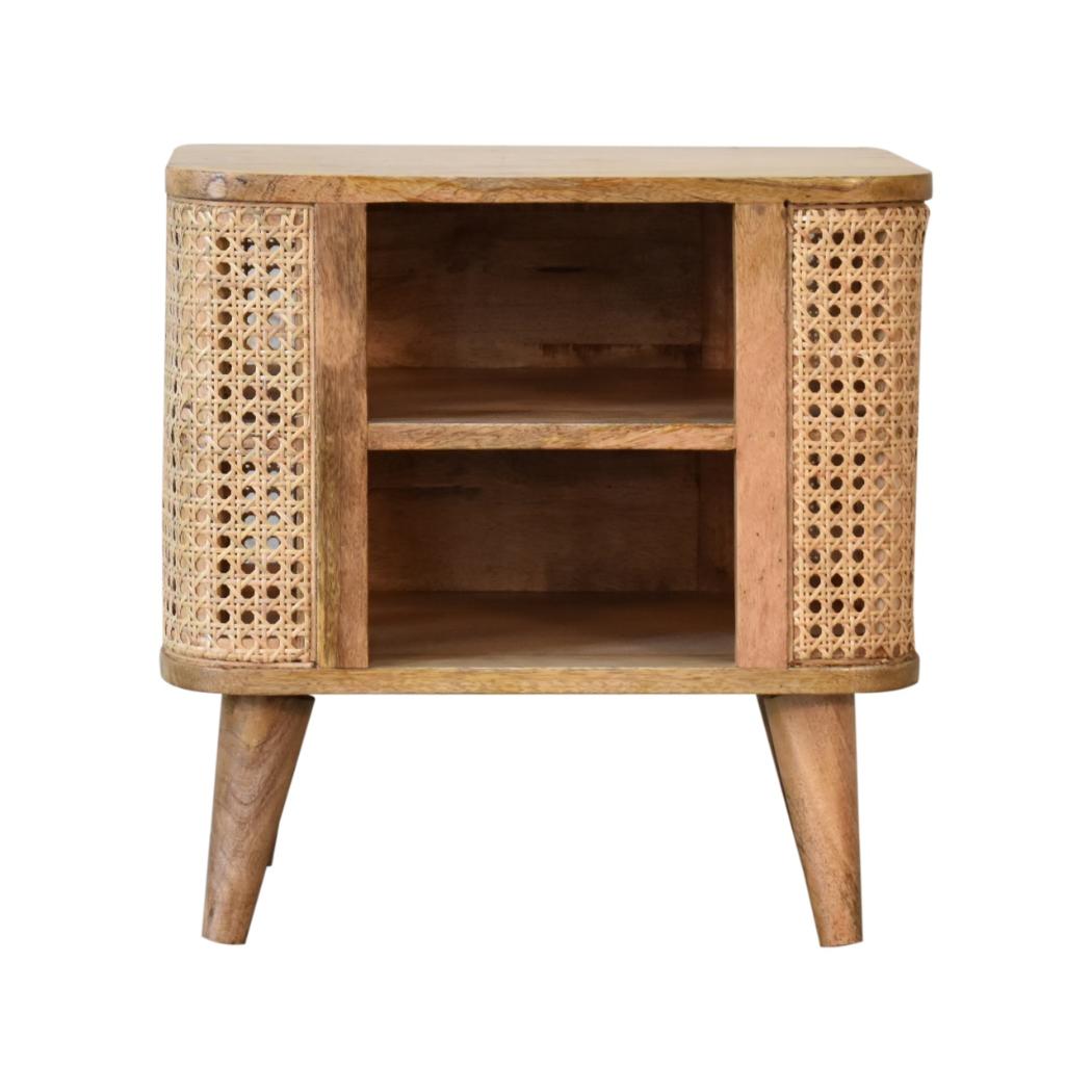 Larissa Open Bedside Table | Solid Mango Wood | Oak Finish | 2 Mini Drawers