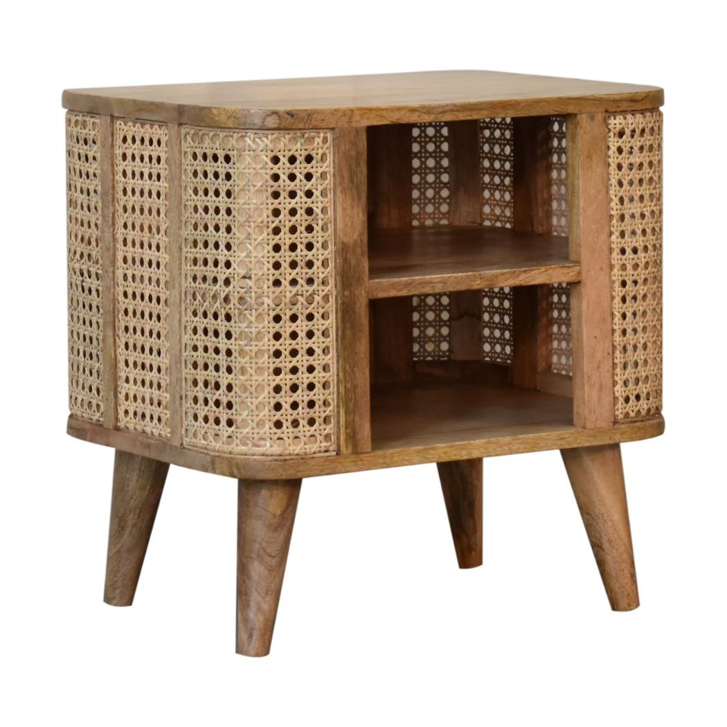 Larissa Open Bedside Table | Solid Mango Wood | Oak Finish | 2 Mini Drawers