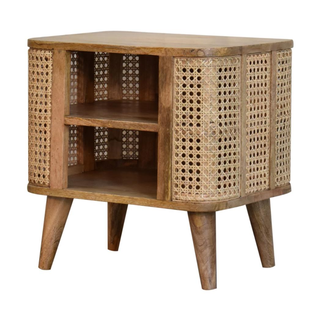 Larissa Open Bedside Table | Solid Mango Wood | Oak Finish | 2 Mini Drawers