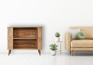 Larissa Open Display Cabinet | Solid Mango Wood | Oak Finish | 2 Shelves