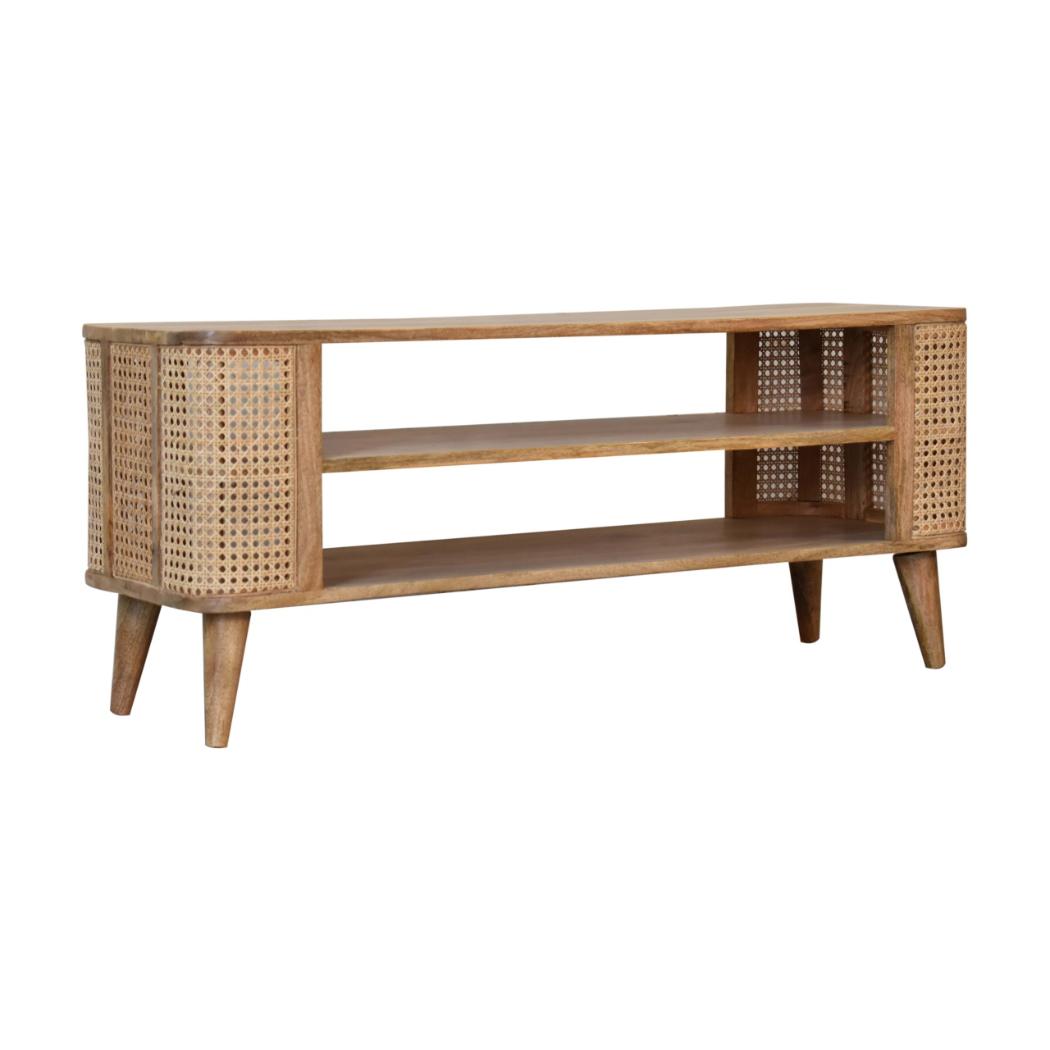 Larissa Open Media Unit | Solid Mango Wood | Oak Finish | 2 Shelves