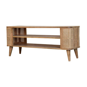 Larissa Open Media Unit | Solid Mango Wood | Oak Finish | 2 Shelves