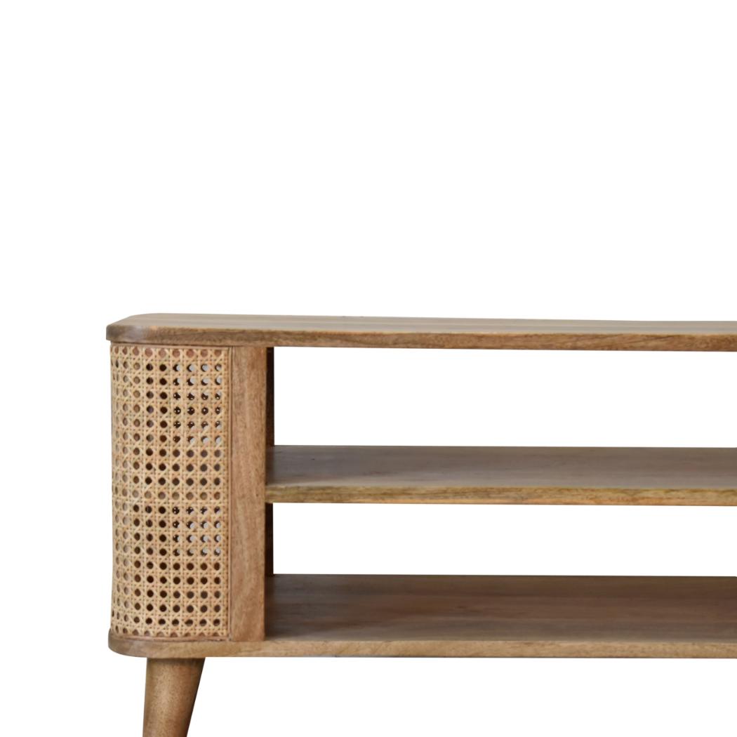 Larissa Open Media Unit | Solid Mango Wood | Oak Finish | 2 Shelves