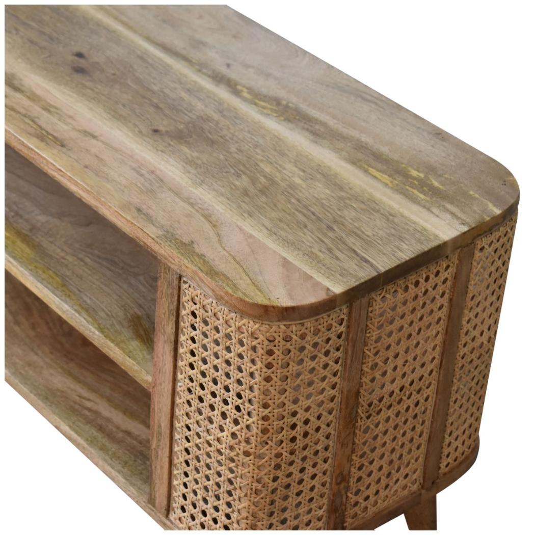 Larissa Open Media Unit | Solid Mango Wood | Oak Finish | 2 Shelves