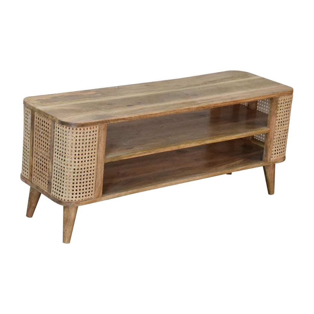 Larissa Open Media Unit | Solid Mango Wood | Oak Finish | 2 Shelves
