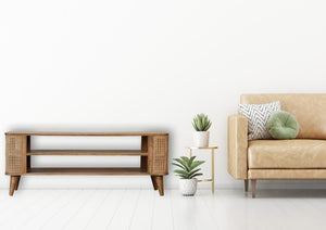 Larissa Open Media Unit | Solid Mango Wood | Oak Finish | 2 Shelves