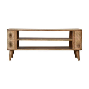 Larissa Open Media Unit | Solid Mango Wood | Oak Finish | 2 Shelves