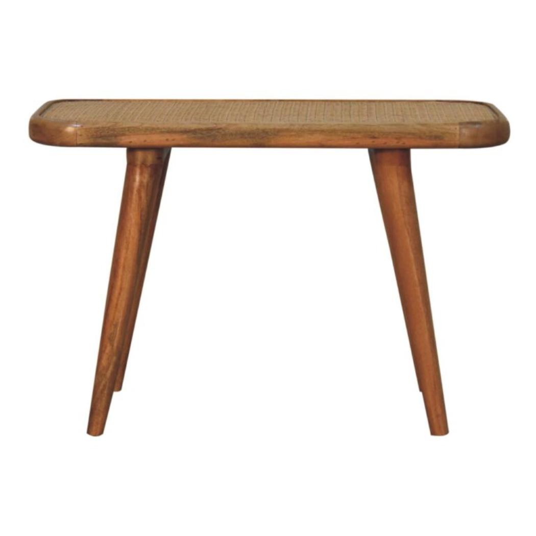 Larissa Rattan Bench | Solid Mango Wood | Oak Finish | Handwoven Rattan Seat