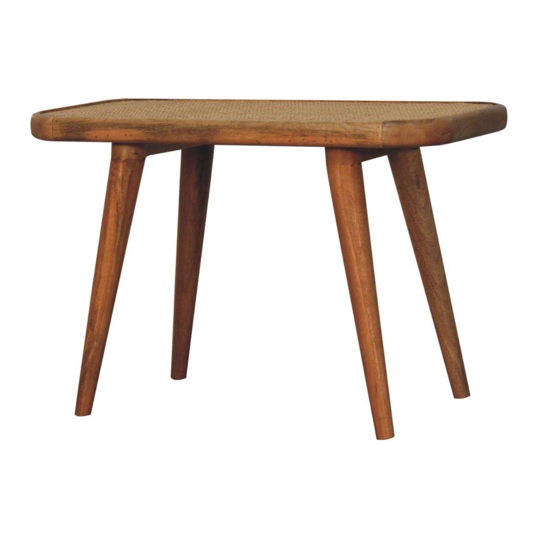 Larissa Rattan Bench | Solid Mango Wood | Oak Finish | Handwoven Rattan Seat