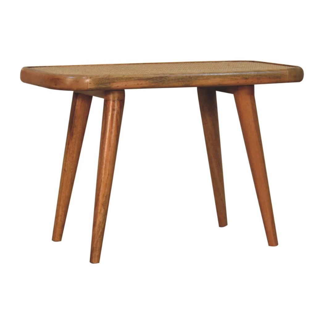 Larissa Rattan Bench | Solid Mango Wood | Oak Finish | Handwoven Rattan Seat