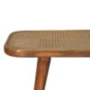 Larissa Rattan Bench | Solid Mango Wood | Oak Finish | Handwoven Rattan Seat
