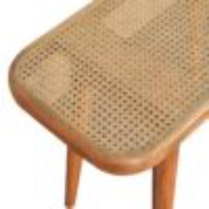 Larissa Rattan Bench | Solid Mango Wood | Oak Finish | Handwoven Rattan Seat