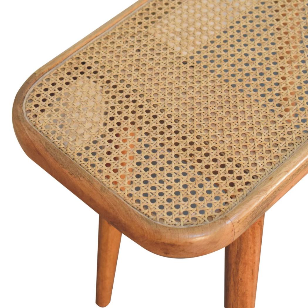 Larissa Rattan Bench | Solid Mango Wood | Oak Finish | Handwoven Rattan Seat