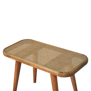 Larissa Rattan Bench | Solid Mango Wood | Oak Finish | Handwoven Rattan Seat