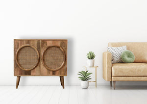 Larissa Rattan Cabinet | Solid Mango Wood | Oak Finish | Door & 4 Drawers