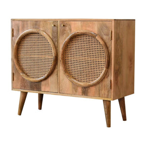 Larissa Rattan Cabinet | Solid Mango Wood | Oak Finish | Door & 4 Drawers