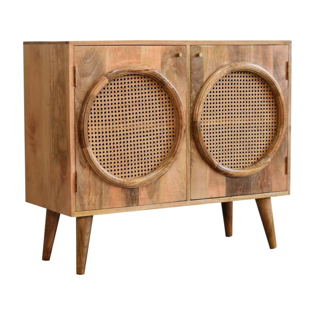 Larissa Rattan Cabinet | Solid Mango Wood | Oak Finish | Door & 4 Drawers