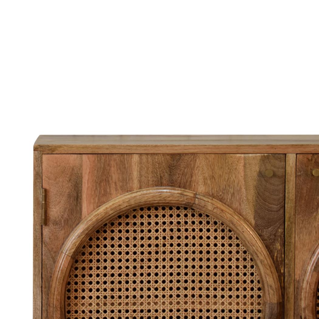 Larissa Rattan Cabinet | Solid Mango Wood | Oak Finish | Door & 4 Drawers