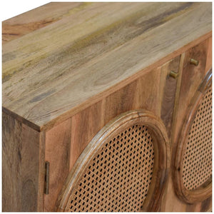 Larissa Rattan Cabinet | Solid Mango Wood | Oak Finish | Door & 4 Drawers