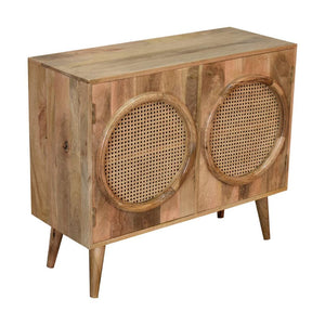 Larissa Rattan Cabinet | Solid Mango Wood | Oak Finish | Door & 4 Drawers