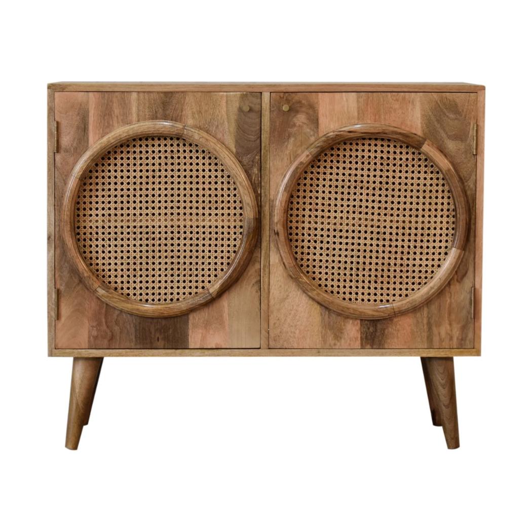 Larissa Rattan Cabinet | Solid Mango Wood | Oak Finish | Door & 4 Drawers