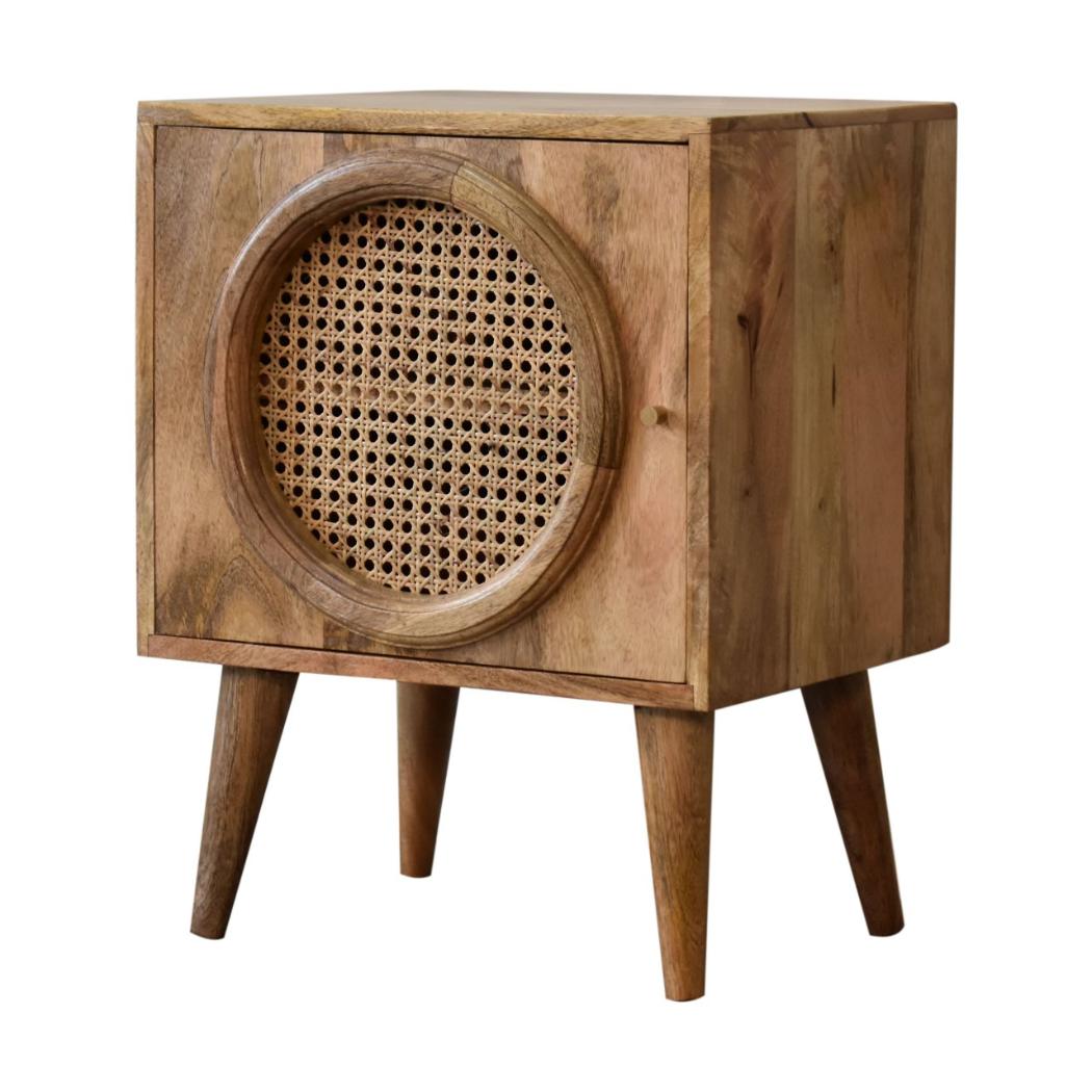 Larissa Rattan Door Bedside | Solid Mango Wood | Oak Finish | Nordic Legs