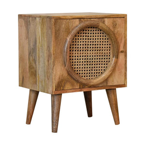 Larissa Rattan Door Bedside | Solid Mango Wood | Oak Finish | Nordic Legs