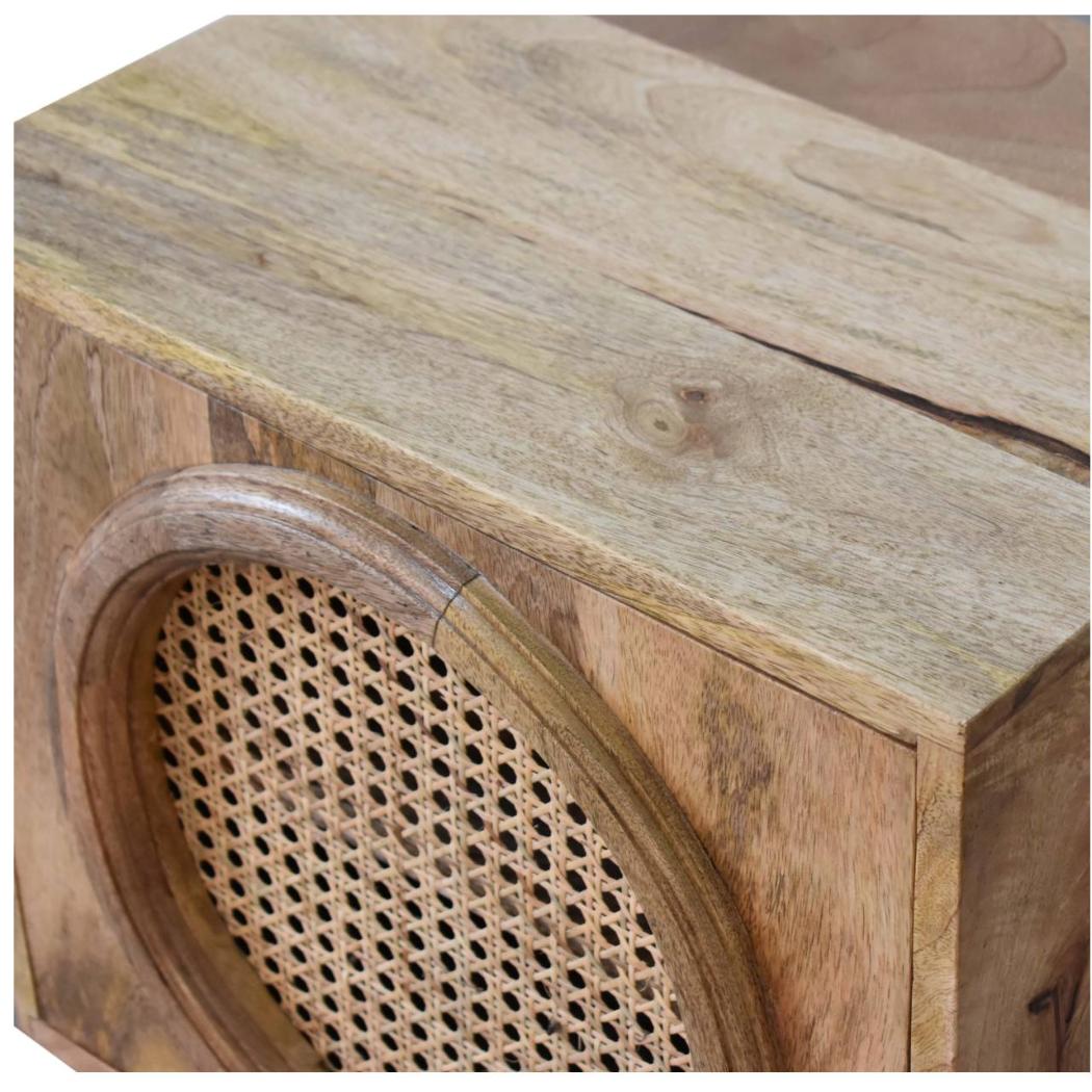 Larissa Rattan Door Bedside | Solid Mango Wood | Oak Finish | Nordic Legs