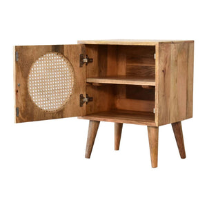 Larissa Rattan Door Bedside | Solid Mango Wood | Oak Finish | Nordic Legs