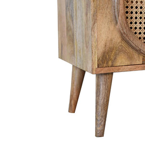 Larissa Rattan Door Bedside | Solid Mango Wood | Oak Finish | Nordic Legs