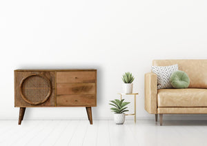 Larissa Rattan Sideboard | Solid Mango Wood | Oak Finish | 3 Drawers