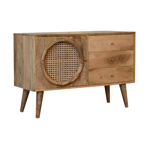 Larissa Rattan Sideboard | Solid Mango Wood | Oak Finish | 3 Drawers